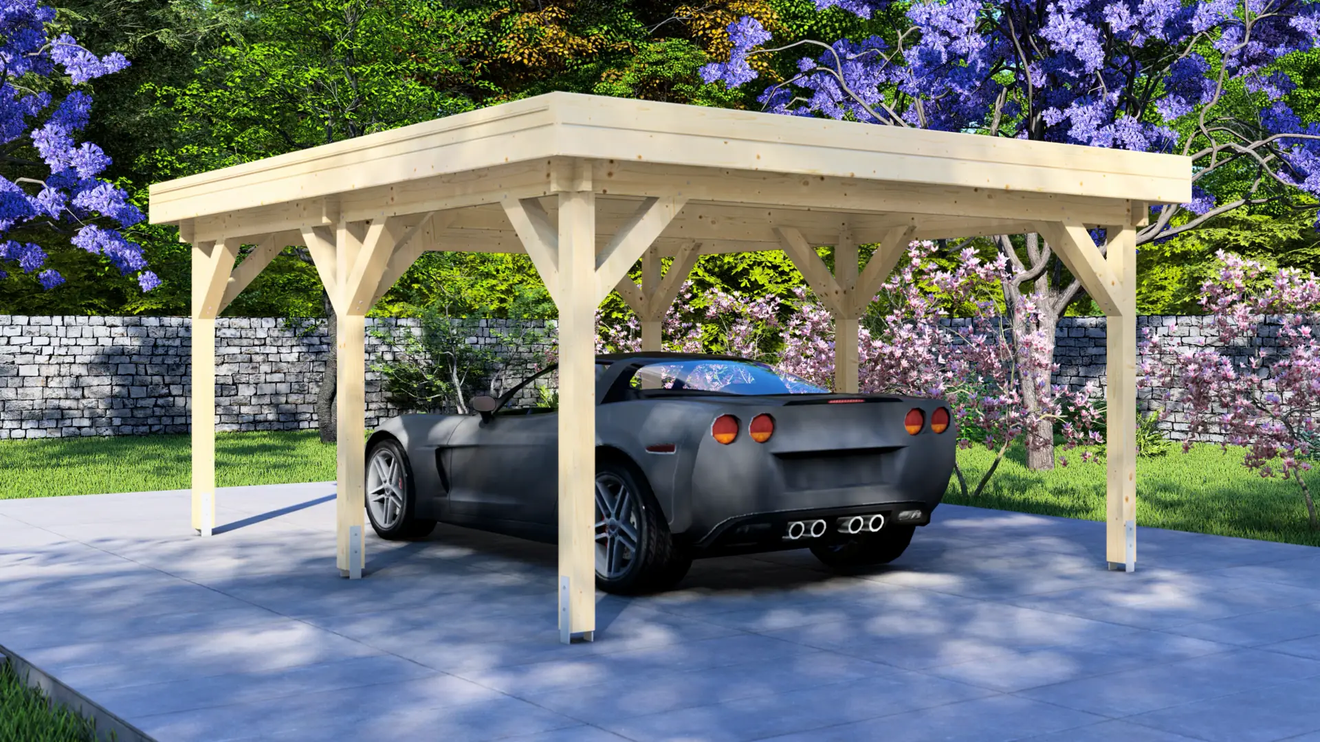 Carport Classic 5x4 Flat Roof Wooden Structure With Nordic Timber Carport Classic 5x4 flat roof wooden structure made from Nordic timber, ideal for garden or driveway protection.