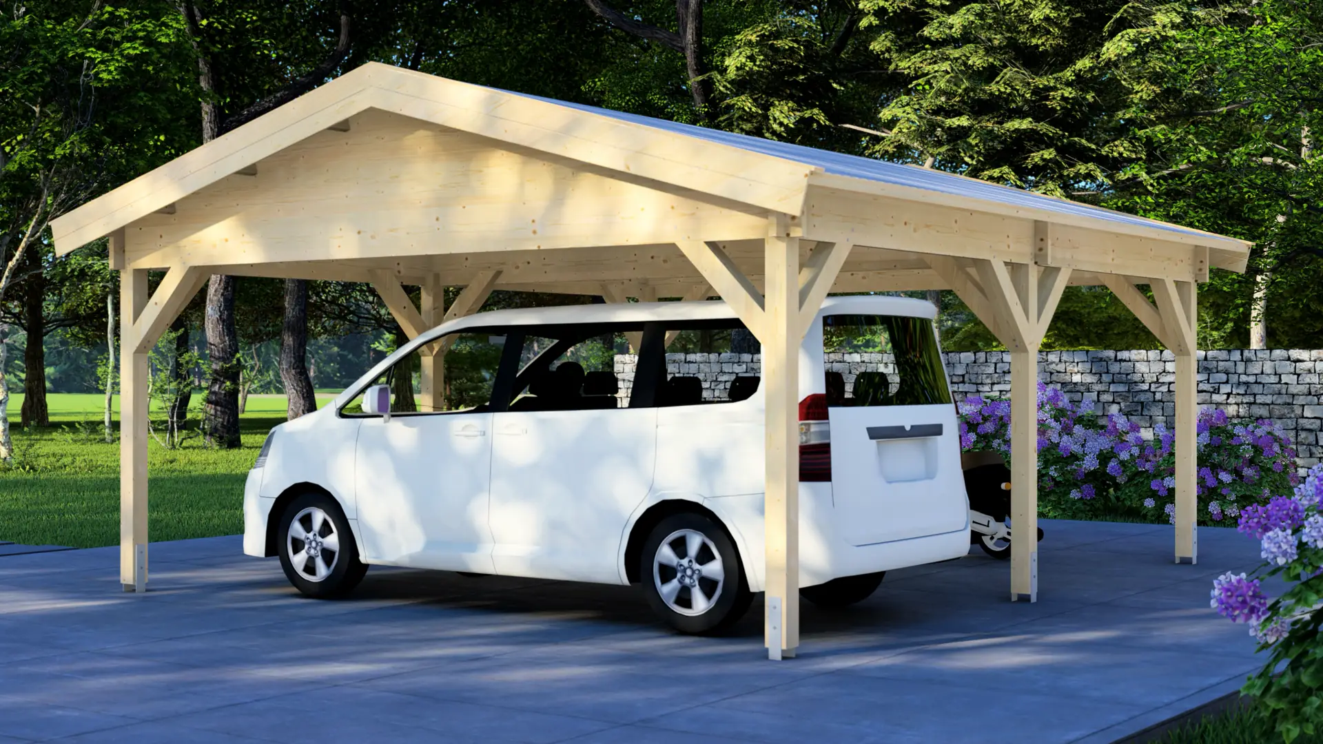 Carport Classic Double 6x5 Apex Prefabricated Wooden Structure Carport Classic Double 6x5 Apex prefabricated wooden structure made from Nordic timber, ideal for garden or garage use