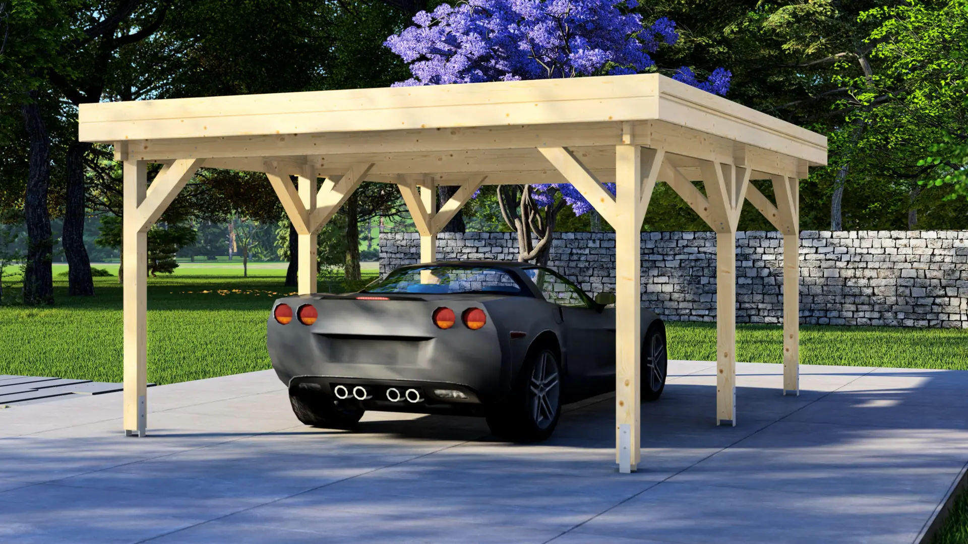 Carport Classic 5×4 Flat Roof Wooden Structure With Nordic Timber Construction Carport Classic 5×4 flat roof wooden structure with Nordic timber construction