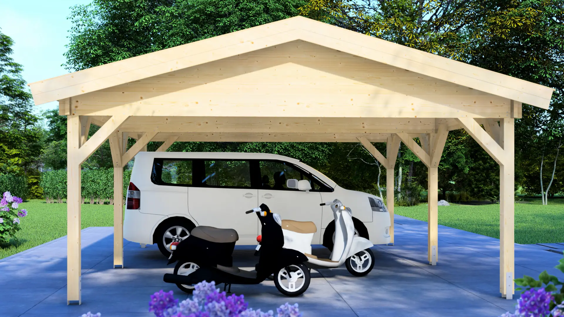 Carport Classic Double 6×5 Apex Wooden Structure by SIA Dadsons Double carport with apex roof, 6x5 meters, made from Nordic timber by SIA Dadsons