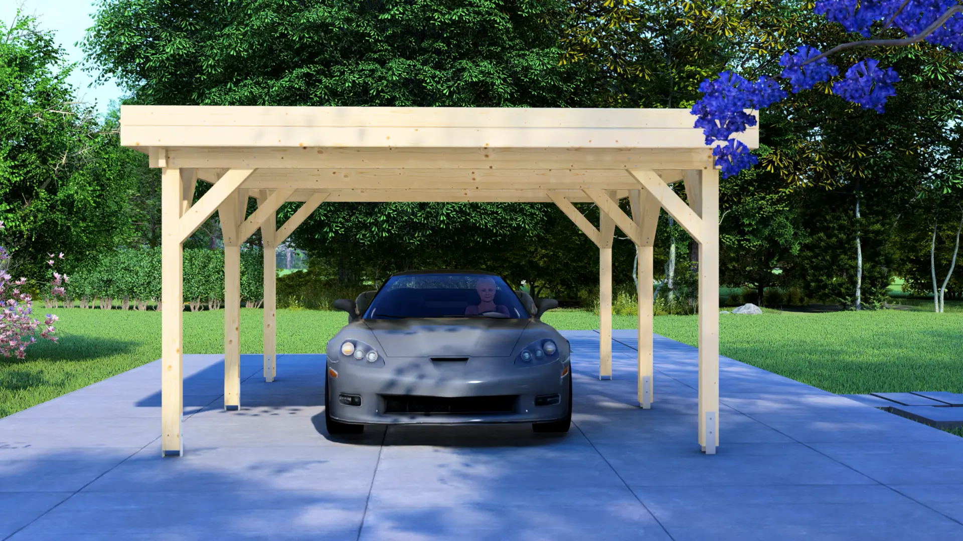 Carport Classic 5x4 Flat Roof Wooden Structure With Nordic Timber Frame Carport Classic 5x4 flat roof wooden structure with Nordic timber frame, ideal for garden or driveway protection.