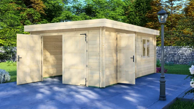 Koka garāža “Stable” 6×4 ar plakanu jumtu